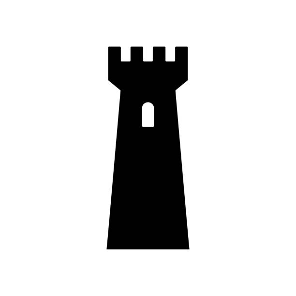 Castle tower icon. Black silhouette. Front side view. Vector simple flat graphic illustration. Isolated object on a white background. Isolate.