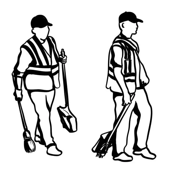 Vector illustration of City Street Cleaning Crew Ink