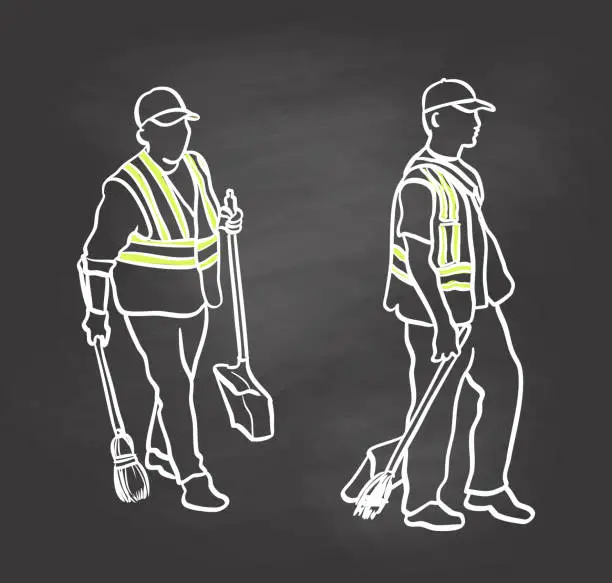 Vector illustration of City Street Cleaning Crew Blackboard