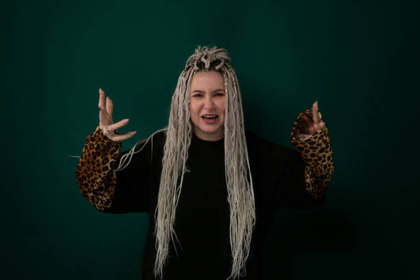 istock Woman With Long White Hair and Leopard Print Jacket 2147647819