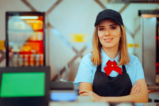 Happy Fast-Food Manager Standing with Arms Crossed