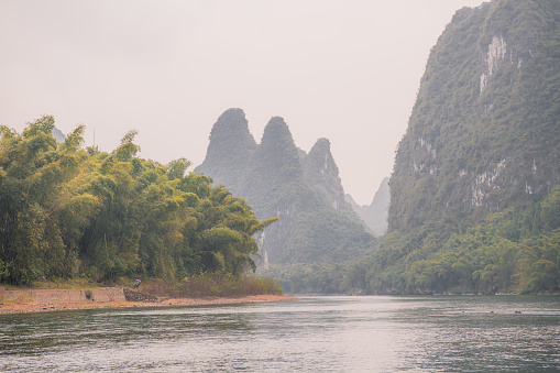Landscape of Guilin, Karst mountains. Located near The Ancient Town of Xingping, Yangshuo County, Guilin City, Guangxi Province, China.