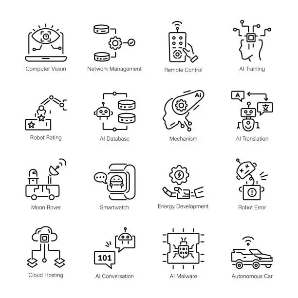 Vector illustration of Pack of 16 Automated Technology Linear Icons