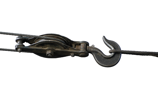 Old crane hook isolated on white background. Clipping path included.