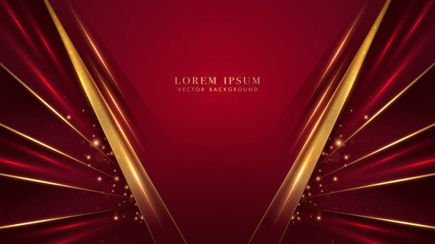 istock Diagonal golden lines, light beam, and sparkle effects decorate on red background 2147659470