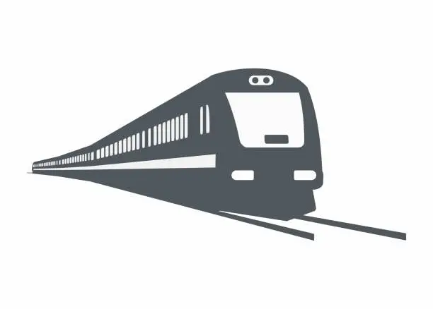 Vector illustration of Streamline diesel multiple unit commuter train turning. Silhouette illustration in perspective view.