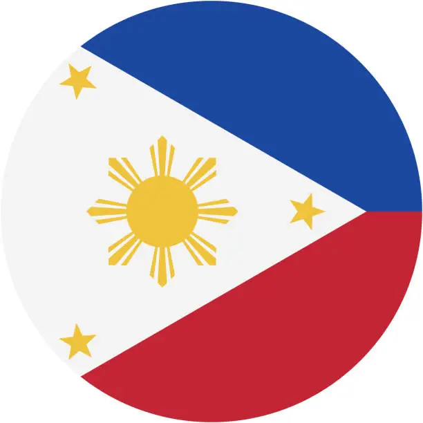 Vector illustration of Philippines flag. Button flag icon. Standard color. Round button icon. The circle icon. Computer illustration. Digital illustration. Vector illustration.