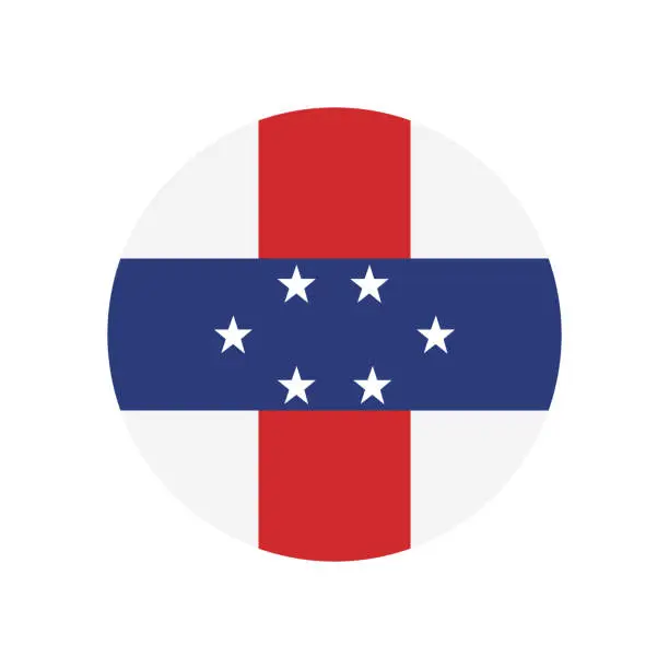 Vector illustration of Netherlands Antilles flag. Button flag icon. Standard color. Round button icon. 3d ICONS. The circle icon. Computer illustration. Digital illustration. Vector illustration.