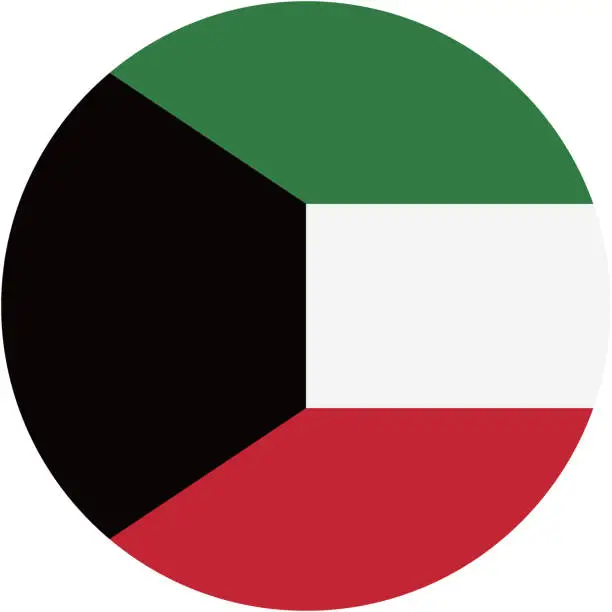 Vector illustration of Kuwait flag. Button flag icon. Standard color. Round button icon. The circle icon. Computer illustration. Digital illustration. Vector illustration.