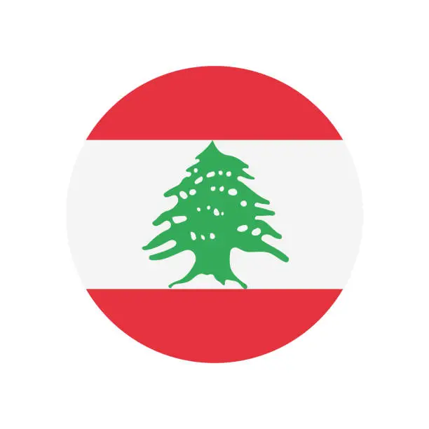 Vector illustration of Lebanon flag. Circular icon. Round flag. Standard colors. Digital illustration. Computer illustration. Vector illustration.