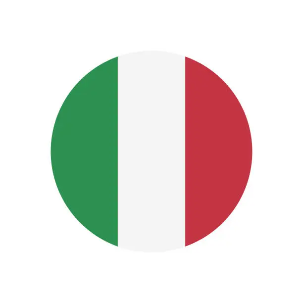 Vector illustration of Italy flag. Standard color. Circular icon. Round national flag. Digital illustration. Computer illustration. Vector illustration.