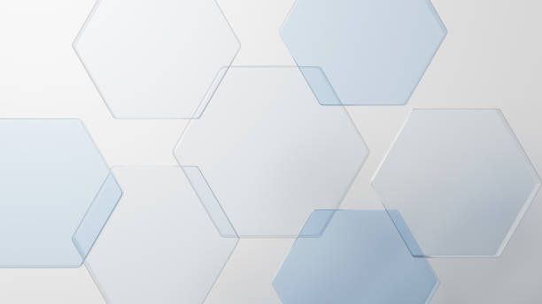 3D Illustration.Blue and clear hexagonal glass on white background. (horizontal)