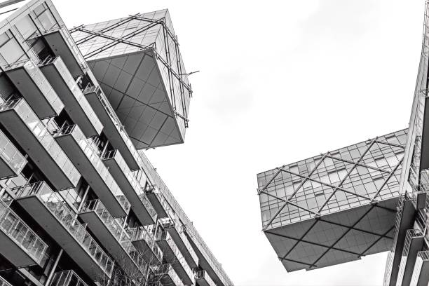 Architectural details of modern building. Black and white.