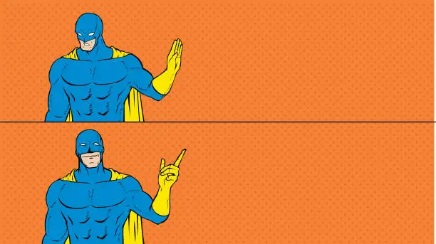 Vector illustration of Vector Retro Pop Art Picky Superhero Meme Template Stock Illustration