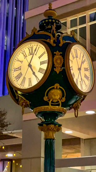 This clock is in the town center in Riverside California