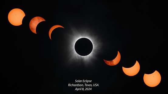 Combined total eclipse with partial eclipse pictures taken in Richardson, Texas, on August 8, 2024.