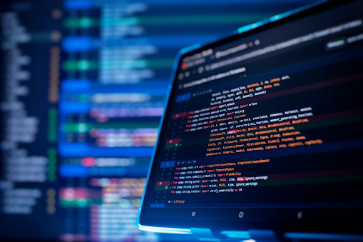 Running Computer Data Programming Coding Script Text On Screen Notebook ...
