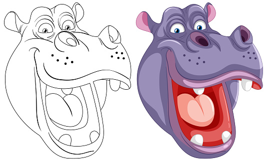 Colorful and outlined hippo with a big smile