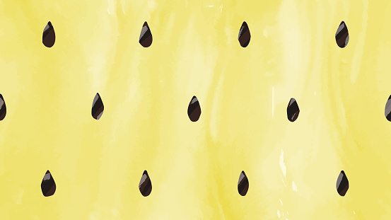 Pattern background of watercolor style slice yellow watermelon, cross sections, and seeds