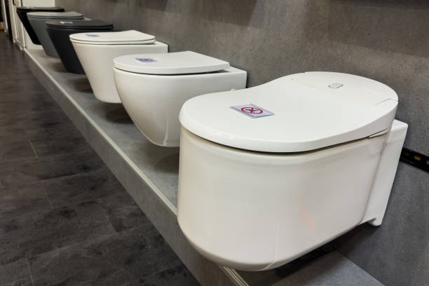 istock Different types of toilets displayed in a row in a store. 2147674521