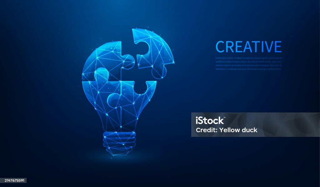 Puzzle Wireframe Example Lightbulb Jigsaw Puzzle Low Poly Wireframe On Blue Background Creative ...