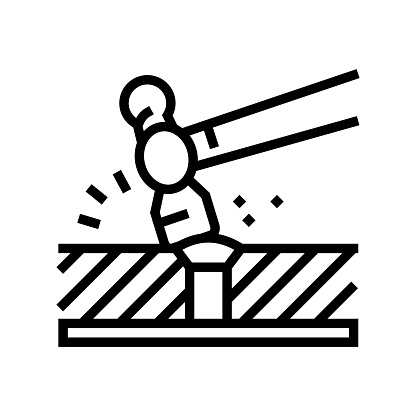 riveting blacksmith line icon vector. riveting blacksmith sign. isolated contour symbol black illustration