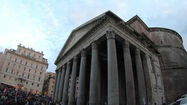 Pantheon facade. Classic architecture in Rome city center. Italy landmark