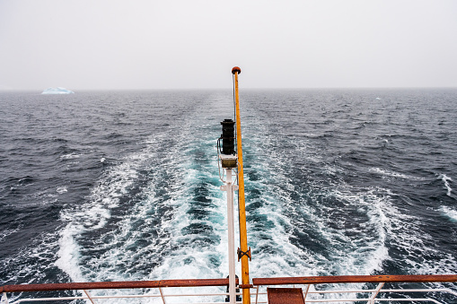 A view from the stern of an antarctic exploration vessel