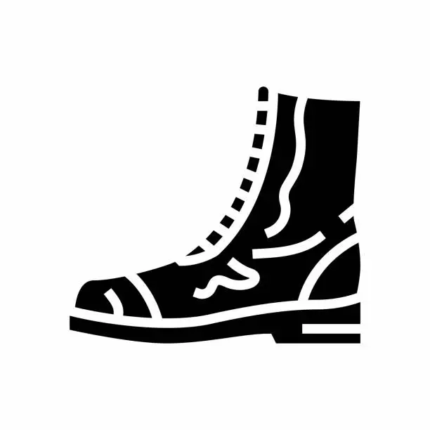 Vector illustration of combat boot vintage fashion glyph icon vector illustration