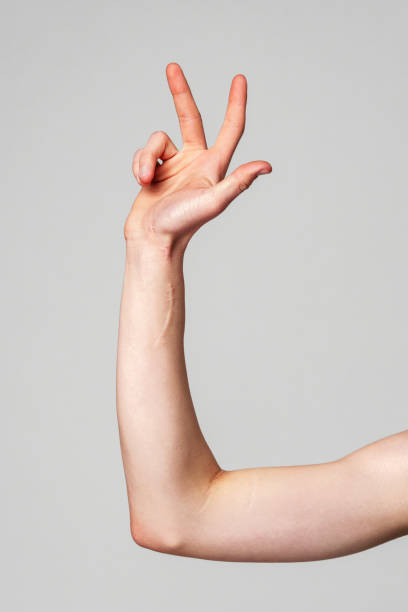 istock Elevated Bare Human Arm Bent at the Elbow Against a Neutral Background 2147677198