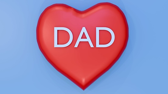 3D rendering of red heart and DAD letters in the blue background