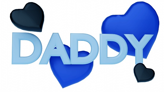 3D rendering of blue and black heart and DAD letters in the blue background