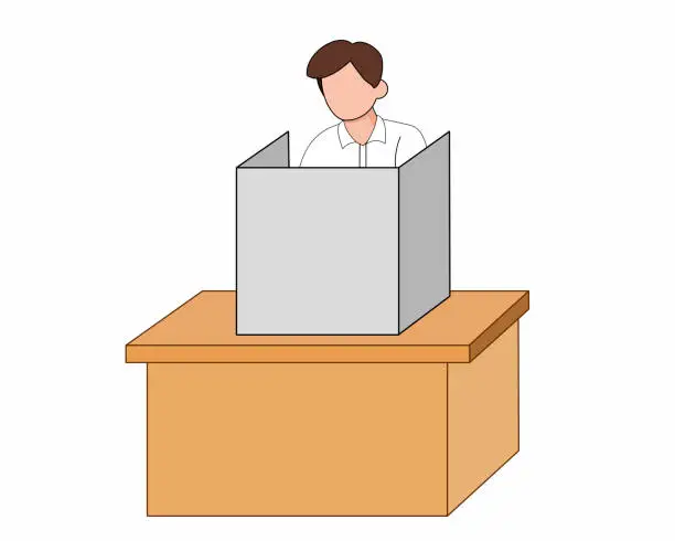 Vector illustration of man giving vote in ballot box general election