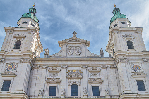 Salzburg, Austria, the  upper  facade of the Salzburgher Dom (Salzburg Cathedral dedicated to St Rupert an St Vergilius)