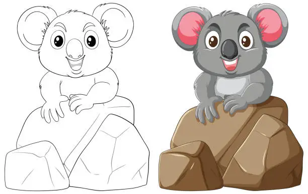 Vector illustration of Vector illustration of a koala, colored and line art