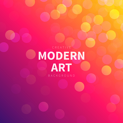 Modern and trendy background. Abstract design with defocused lights and a bokeh effect. Beautiful color gradient. This illustration can be used for your design, with space for your text (colors used: Yellow, Orange, Red, Pink, Purple). Vector Illustration (EPS file, well layered and grouped), square format (1:1). Easy to edit, manipulate, resize or colorize. Vector and Jpeg file of different sizes.
