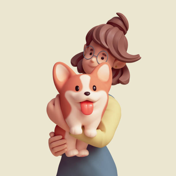 istock 3d render smiling girl holds corgi dog. 2147683341