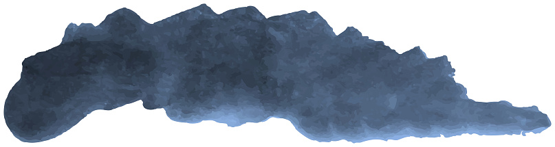 Single dark blue watercolor stain isolated on white background. A hand-drawn scribble that looks like mist or cloud. Vector design element