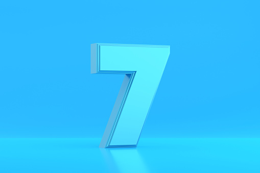 Blue Number 7 On Blue Background. Financial Figure Series.