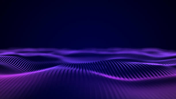 istock Abstract waves oscillation. Abstract glowing digital cyber wave made particles dots moves purple background. Purple digital waves with light reflections on dark purple. 10k. 2147684478