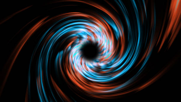 istock A dark background on which spiral rotations of colored particles form a tunnel. Red and blue particles spin to form a portal. 2147684502