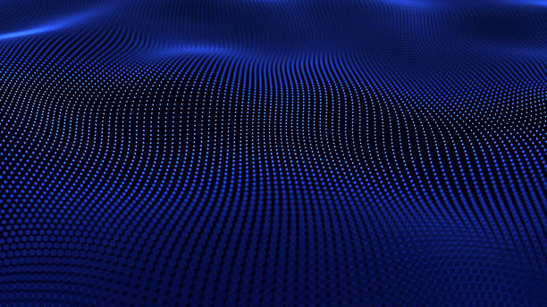 istock Abstract Soft Blur point waves oscillation. Abstract glowing digital cyber wave made of particles and dots moves on a blue background. Blue glowe digital waves with light reflections dark blue background. 2147684710