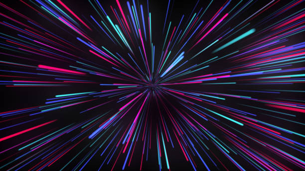 istock Multi-colored, rainbow splash of glowing synthetic lines. Abstract data flow tunnel radial lines explosion stars. Looped 3d futuristic background, hyperspace zoom. Neon. 2147684713