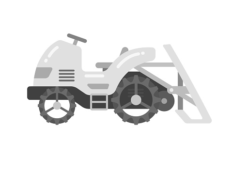 Illustration of a rice transplanter seen from the side.