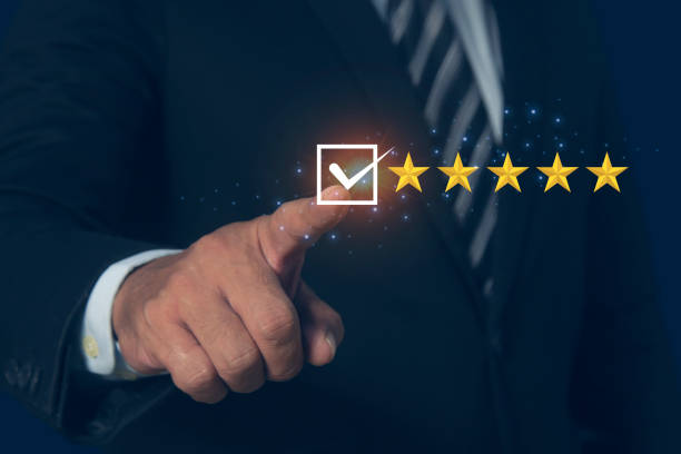 istock Customer Satisfaction Survey concept, 5-star satisfaction, Users Rate Service Experiences On Online Application 2147685582