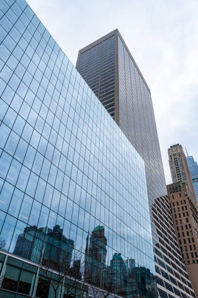 Low angle view of tall business towers in Manhattan