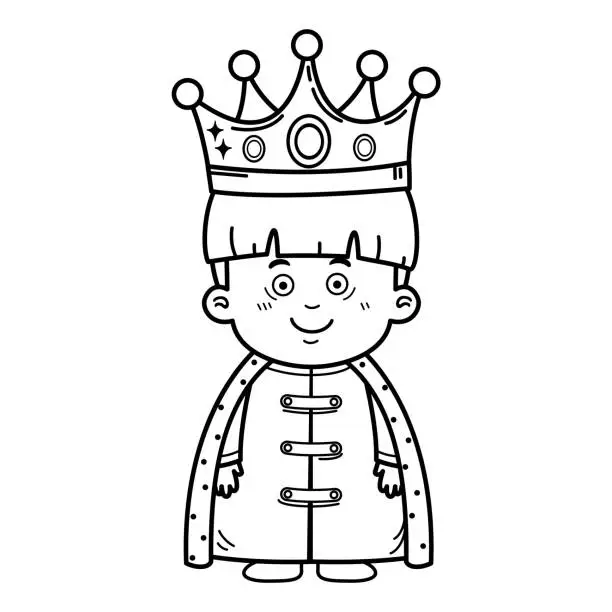 Vector illustration of illustration of cute children characters with king costume outline white on background vector