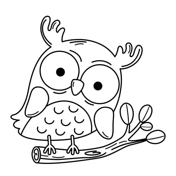 Vector illustration of Hand drawn owl character illustration, vector