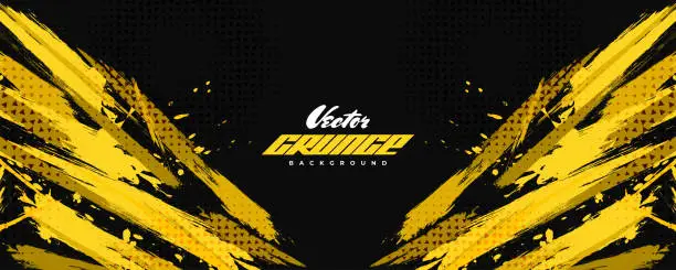 Abstract Black and Yellow Dirty Grunge Background with Halftone Effect. Sports Background with Brush Stroke Illustration Abstract Black and Yellow Dirty Grunge Background with Halftone Effect. Sports Background with Brush Stroke Illustration