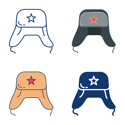Ushanka hat with ears icon set. Traditional russian fur hat in soviet style. Vector illustration.